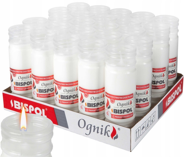 Parafínové vložky do lampášov Ognik WP4, 24 ks, Biela, Trvanlivé horenie 4 dni